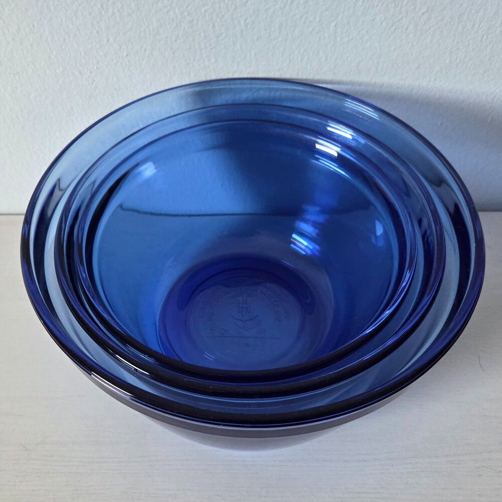 Anchor Hocking Ovenware Set 3 Cobalt Blue Nesting Mixing Bowls 1, 1.5, 2.5 Quart